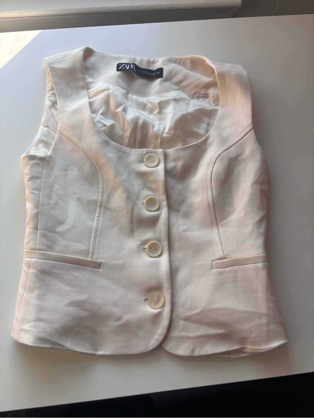 Zara Cream Button Front Vest XS